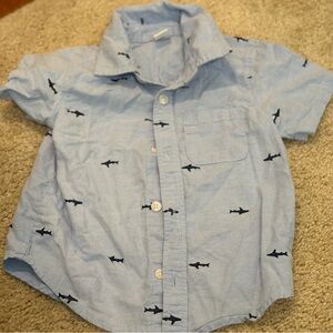 Old Navy Light Blue Shark Pattern Kids Button Down Shirt